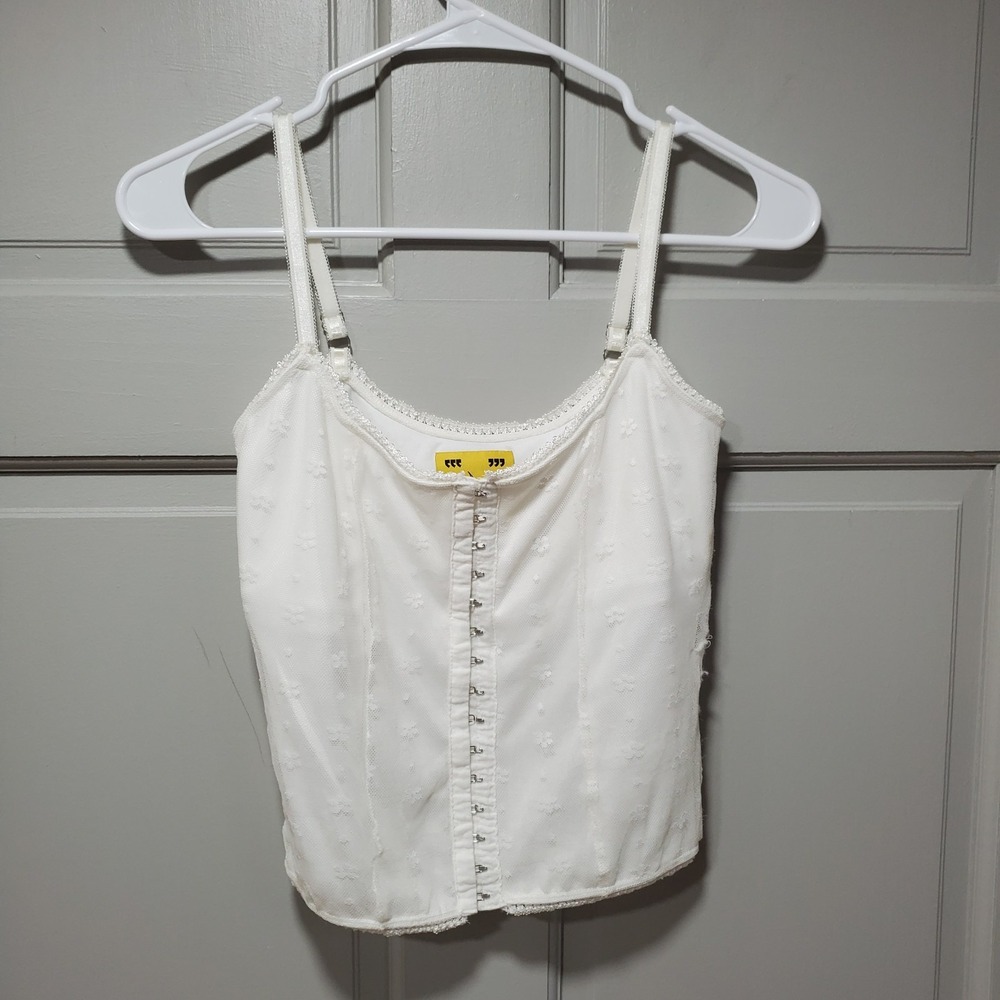 UNIF Dew Women Cami White Floral Lace Corset Top Small Hook and Eye Coquette